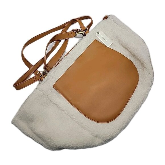 ANTHROPOLOGIE Tote Zip Purse Cream Sherpa Bag Tan Adjustable Straps & Pocket NWT - Picture 1 of 15